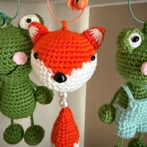 Handmade Orange and White Fox Crochet keychain